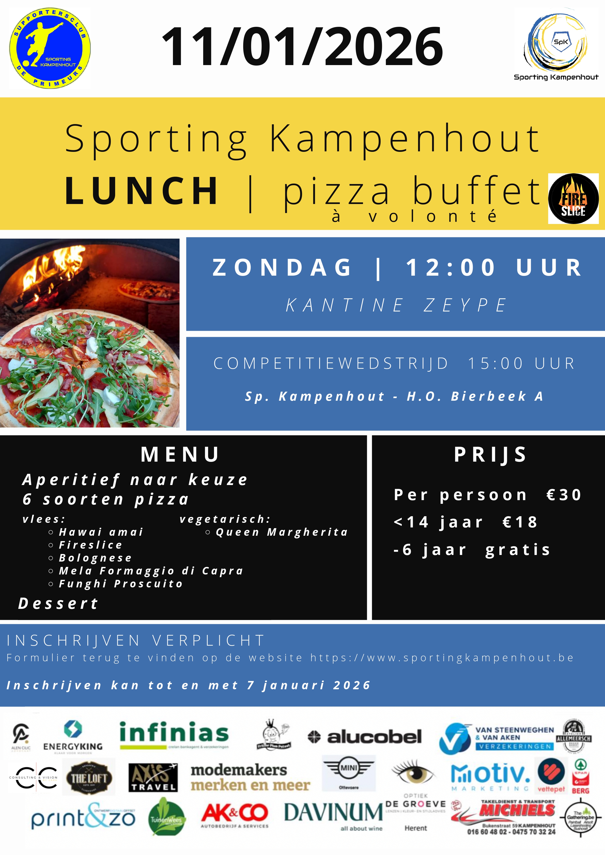 Affiche pizza buffet 11 januari 2026